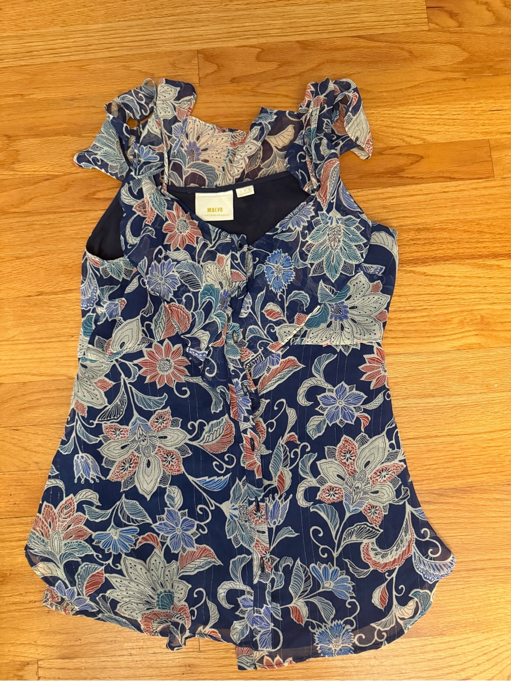 Maeve Navy Floral Ruffle Sleeve Women's Top